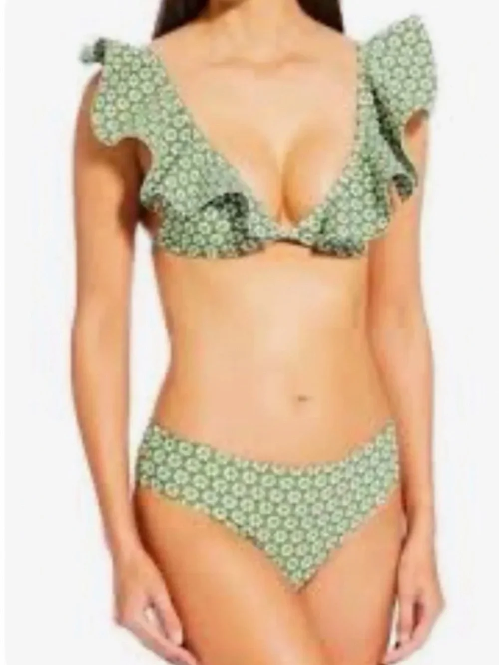 ANTONIO MELANI Green Floral Ruffle Bikini Set Swimwear Sz L